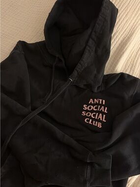 Anti Social Social Club Black Zip-Up Sweater with Pink Logo